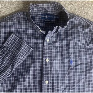 Polo Ralph Lauren Blue Check Plaid Flannel Mens 17-XL Blue Pony Cotton Preppy